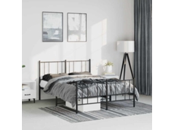 Cama De Casal | Camas Para Quarto | Estrutura De Cama Com Cabeceira E Pés 135x190 Cm Metal Preto