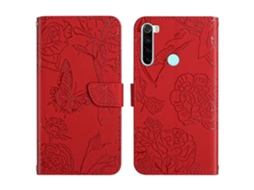 Capa De Celular Em Couro Sintético Com Textura De Borboleta E Peônia Para Xiaomi Redmi Note 8.