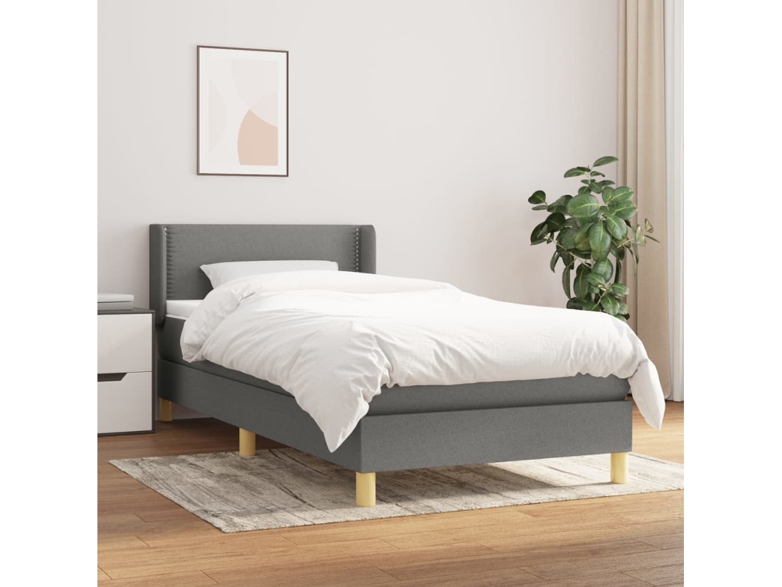 Vidaxl Cama Com Molas/colchão 100x200 Cm Tecido Cinza-escuro