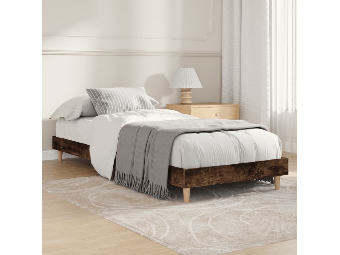 Vidaxl Estrutura Cama S/ Colchão Derivados De Madeira Carvalho Fumado