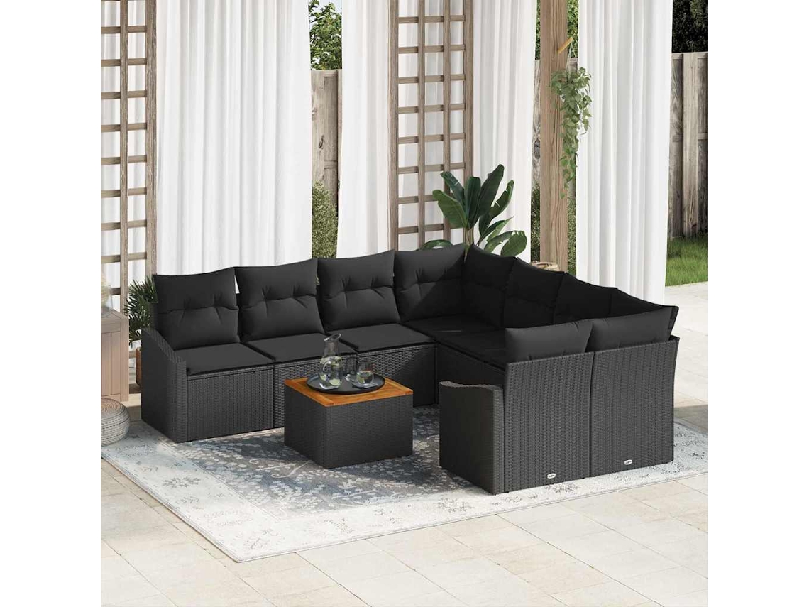 Vidaxl Conjunto De Sofá De Jardim 9 Unid. Preto Vime Pe
