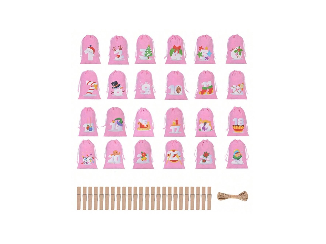 Calendário De Adviento Conjunto De Sacolas De Presente, Igvtrade (24 Sacolas Com Cordão 1318cm 24 Ganchos De Madeira 10m De Corda De Cânhamo)