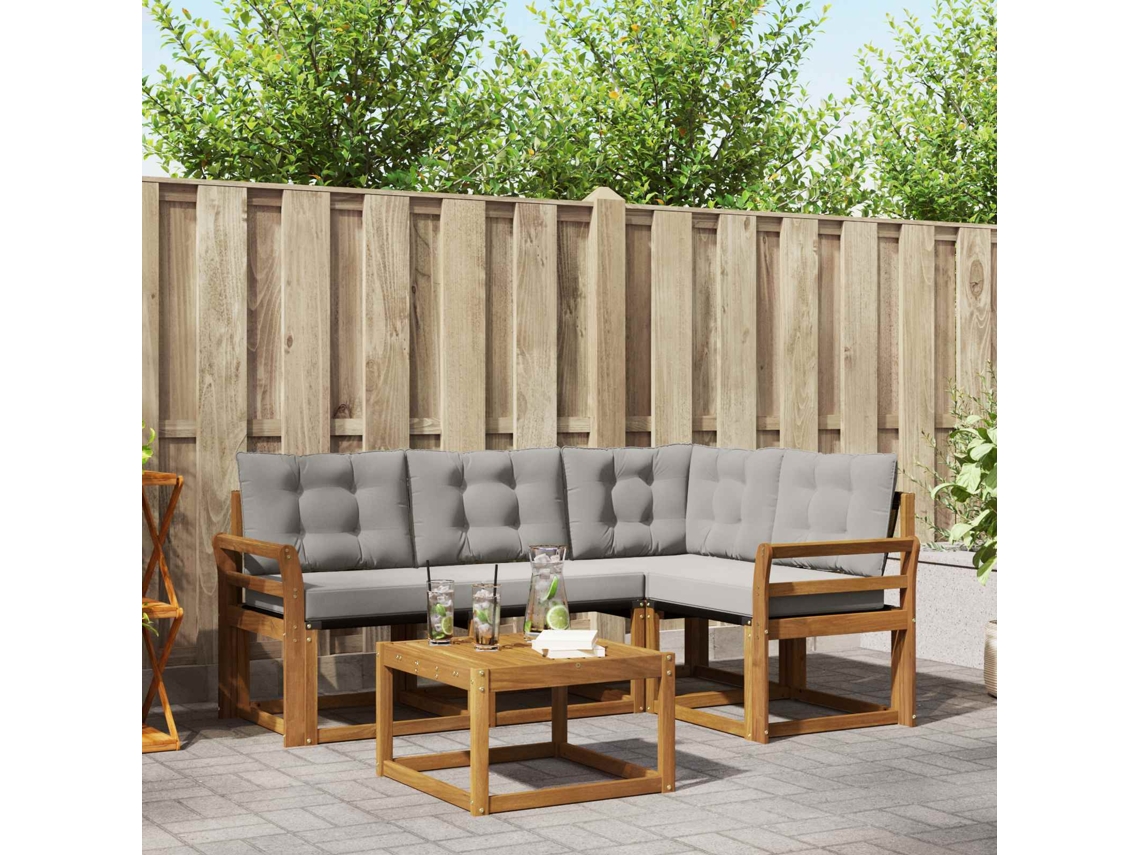 Vidaxl Conjunto De Sofás Para Exterior 5 Pcs Cinza Natural E Claro
