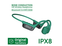 Fones de Ouvido Bluetooth Sem Fio com Condução Óssea , Microfone e Visor de Led. MDUG (verde, 32 Gb)