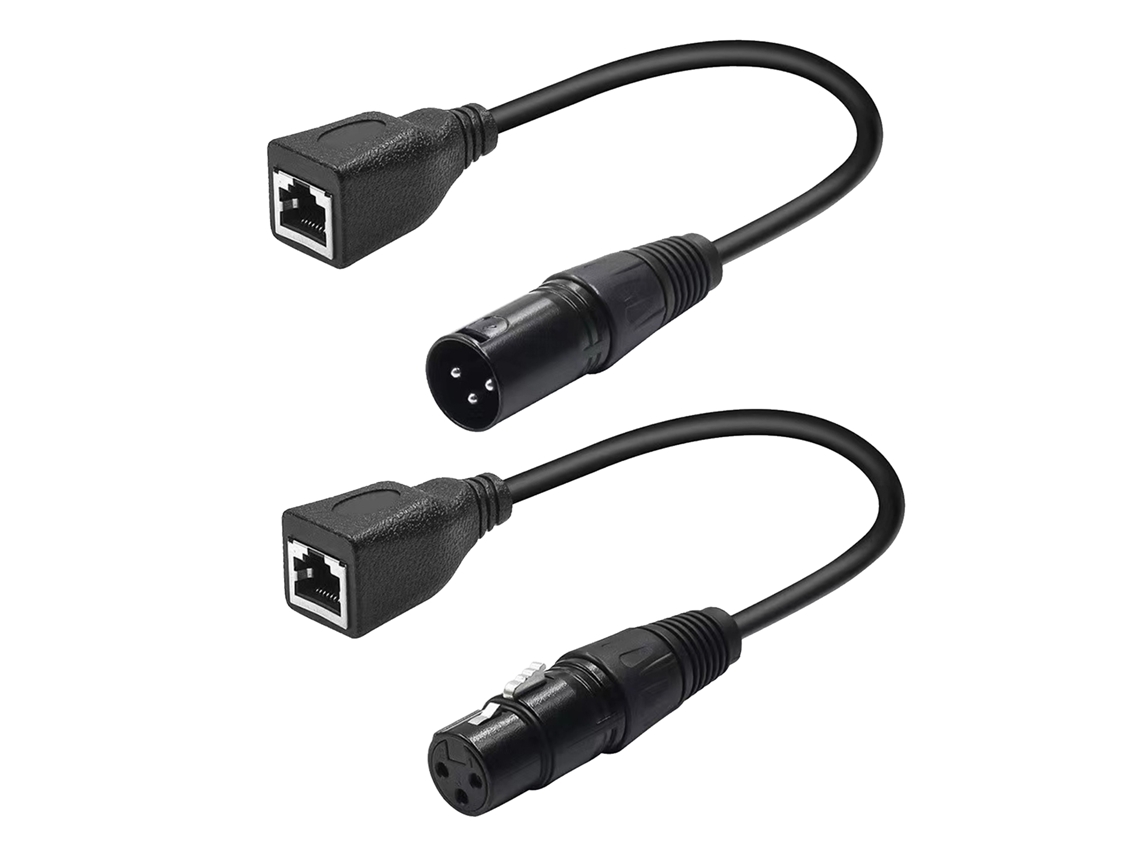 Conjunto de Cabos Adaptadores Dmx Ethernet Xlr 3 Pin Macho/fêmea para Rj45 Preto 2 Unidades