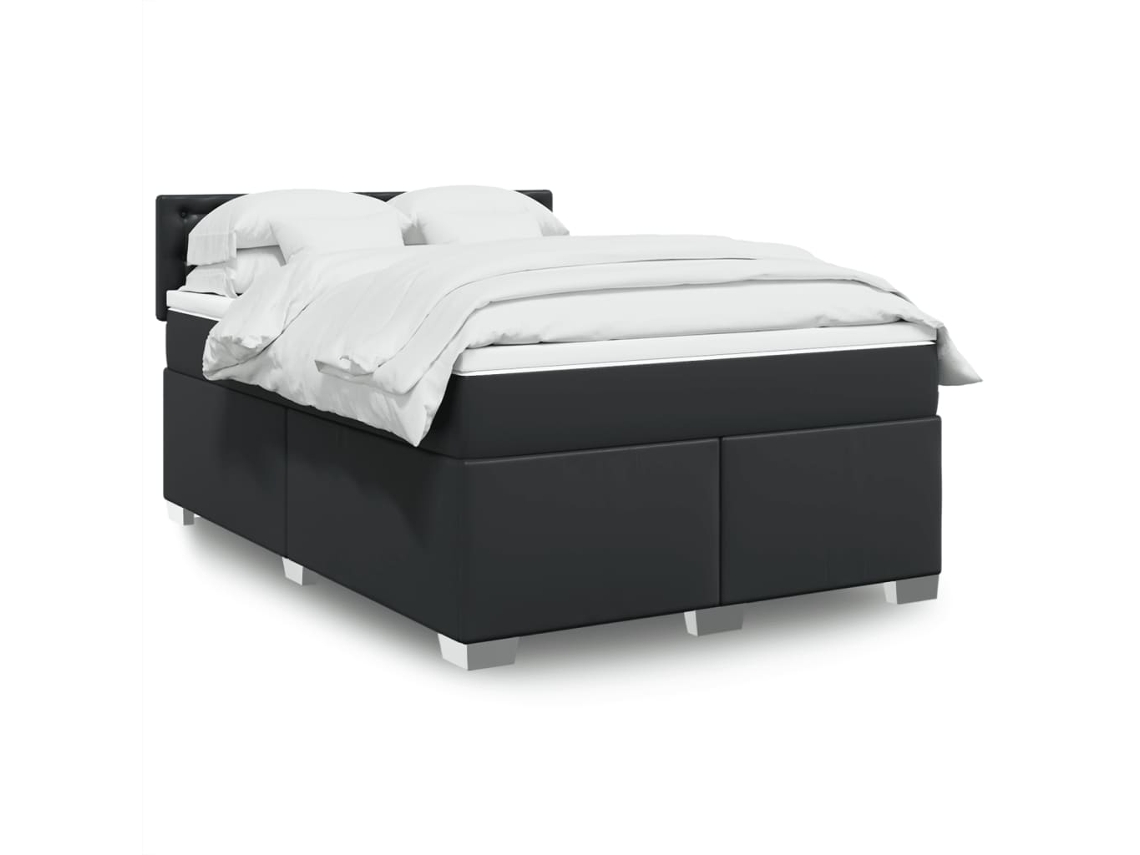 Vidaxl Cama Com Molas/colchão 140x200 Cm Couro Artificial Preto