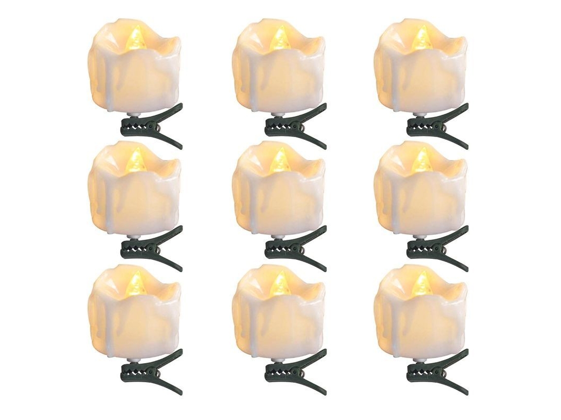 Adornos De Natal Velas Led Clip 9 Peças Brancas Para Árvore De Natal Luz Piscante Fogo 3d Sem Fumaça