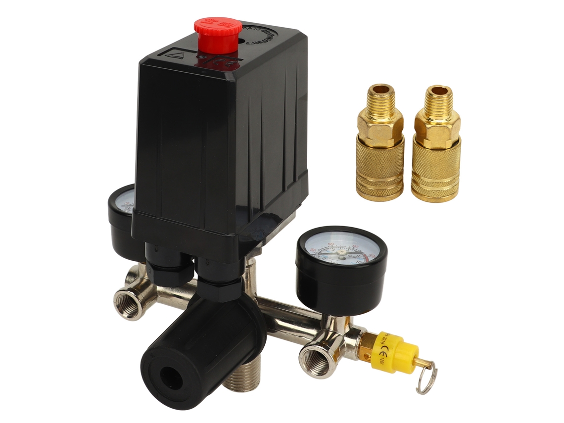 Kit Interruptor Pressão Compressor Ar Automático Com Regulador E Conector Rápido Us