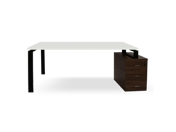 Escrivaninha De Nogueira Com Gavetas. Estrutura De Metal Preta. 75 X 215,5 X 80 Cm. Tampo Branco. Ofilike