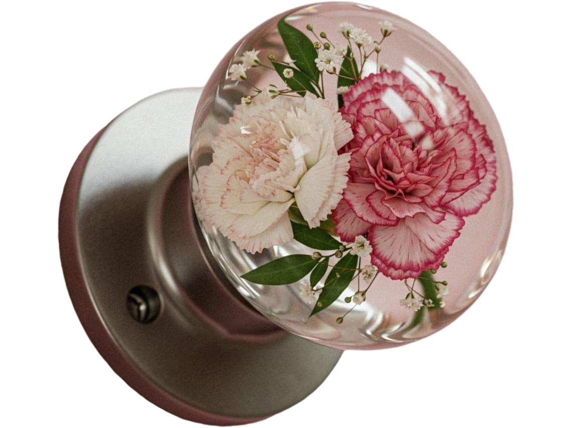 Puxador De Porta Decorativo Em Resina Com Cristais Artísticos E Design Floral, Feito À Mão Com Elementos Da Natureza