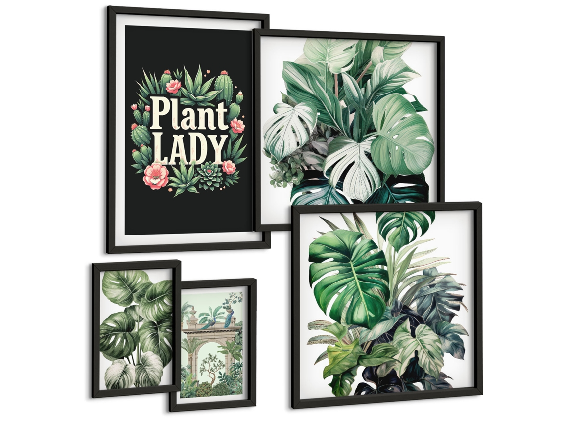 Conjunto De Pinturas Acentos Vegetais Boho De Verde Espelharte (5 Peças)
