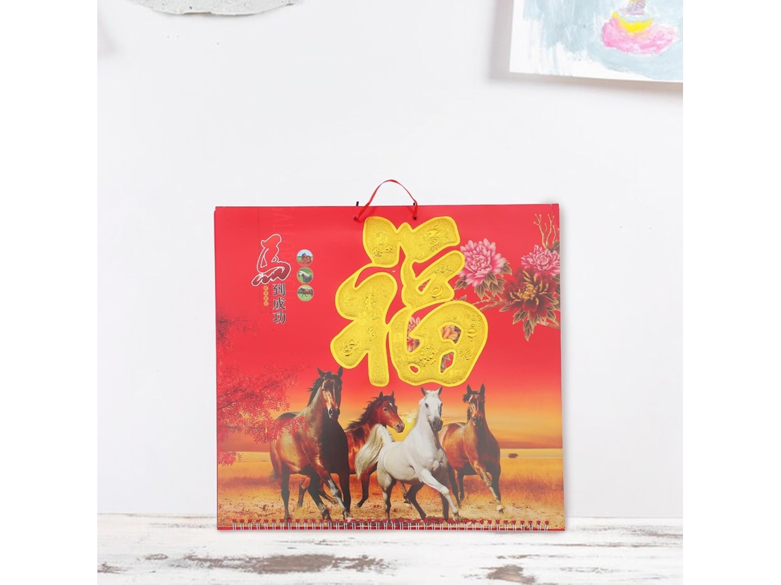 Calendário de Parede 2026 do 2 Mensal, para e Chinês Decorativo Anos Cavalo, Peças, Lunar Cores Vibrantes, CHABERLU