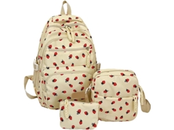 Conjunto Mochila Infantil 3 Peças, Feminina, Estampa Floral, Branca, Aulas