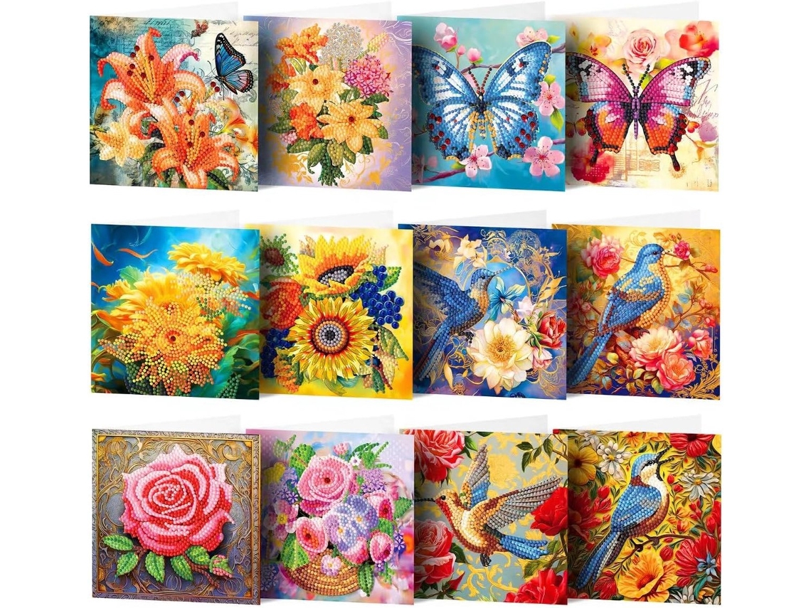 Kit De Pintura Com Diamantes Para Cartões De Felicitação, 12 Cartões Artísticos Com Strass Para Montar Você Mesmo, Com Envelopes E Kit De Ferram