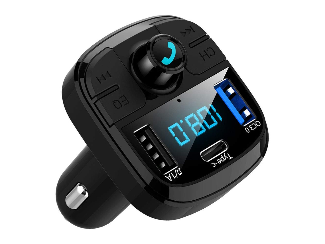 Transmissor Fm Bluetooth Para Carro Com Usb Leitor Tf E Usb Voltímetro E Chamadas Mãos Livres