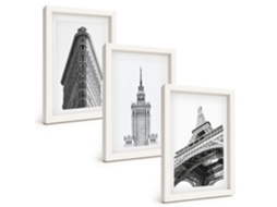 Quadros Decorativos Para Parede Edifícios Arquitetônicos Em Preto E Branco Moldura Branca Pinturas De Quarto Espelharte (3 Peças 20x30 Cm)