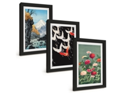 Quadros Decorativos Para Paredemontanhas, Cachoeira, Pássaros, Flores Moldura Preta Quadros Para O Escritório Espelharte (3 Peças 20x30 Cm)