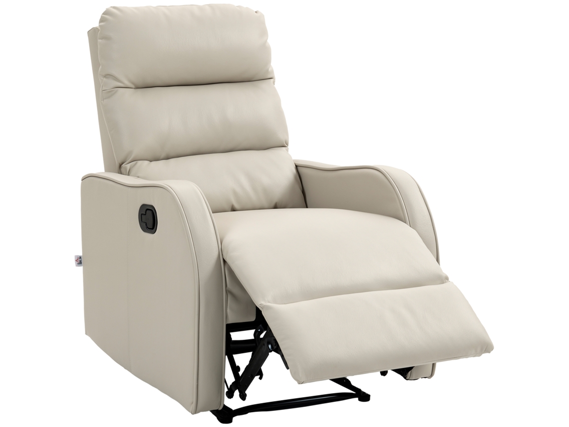 Poltrona Relax Reclinável Manual Revestida em Pu com Apoio de Pés Retrátil Poltrona Reclinável Até 160º 65x89x100 Cm Creme PRIME KANG