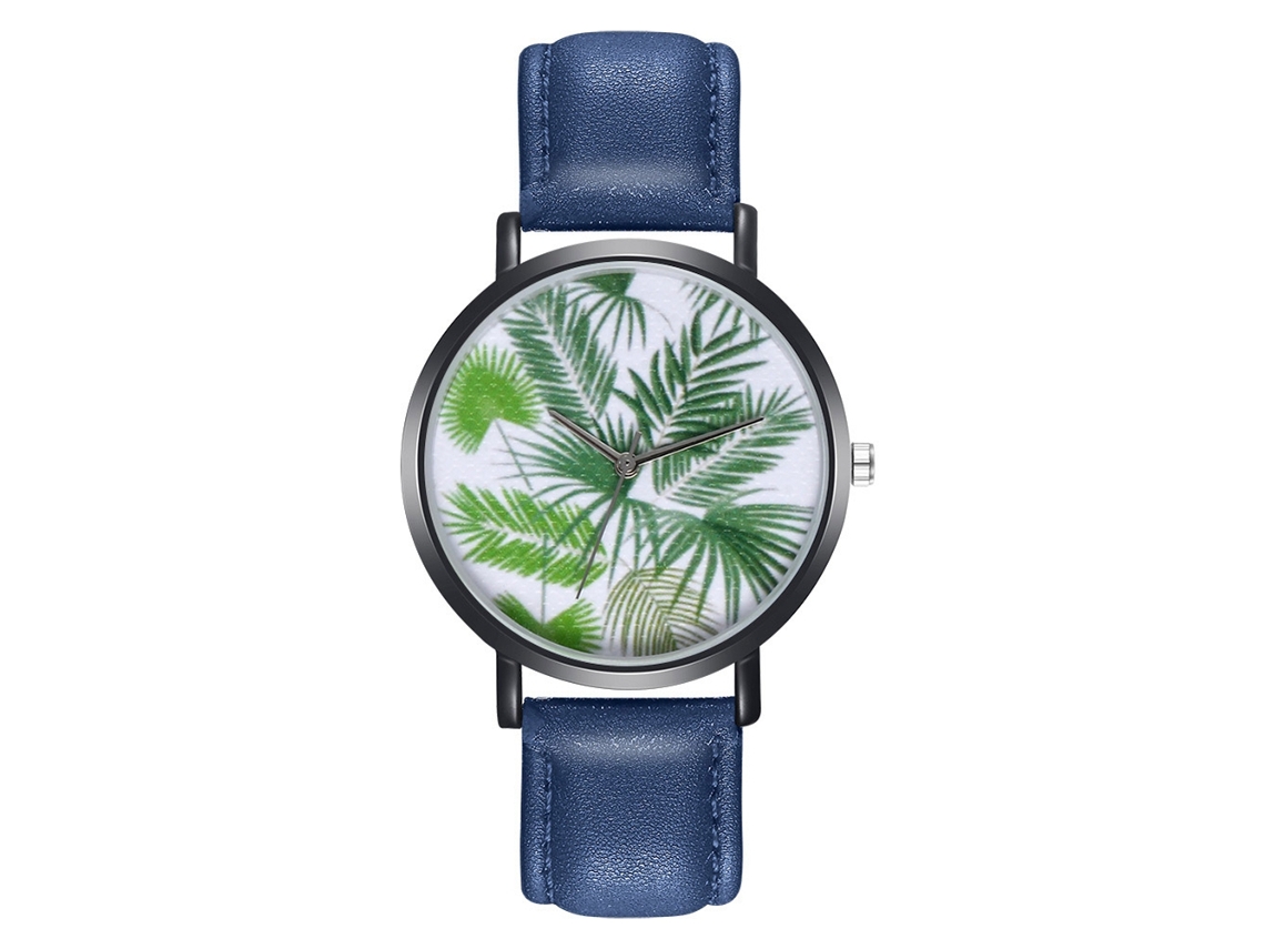 Relógio feminino de couro elegante azul Zlf0215-h, modelo simples, com mecanismo de quartzo.
