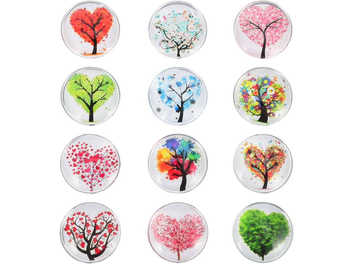 Conjunto De 12 Ímãs Geladeira Vidro Em Formato Coração