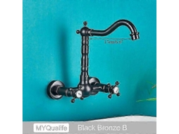Torneira De Parede Para Banheiro E Cozinha, Com Duas Alças, Acabamento Antigo Em Latão, Para Água Quente E Fria, Com Bica Longa Gi Aquaforge
