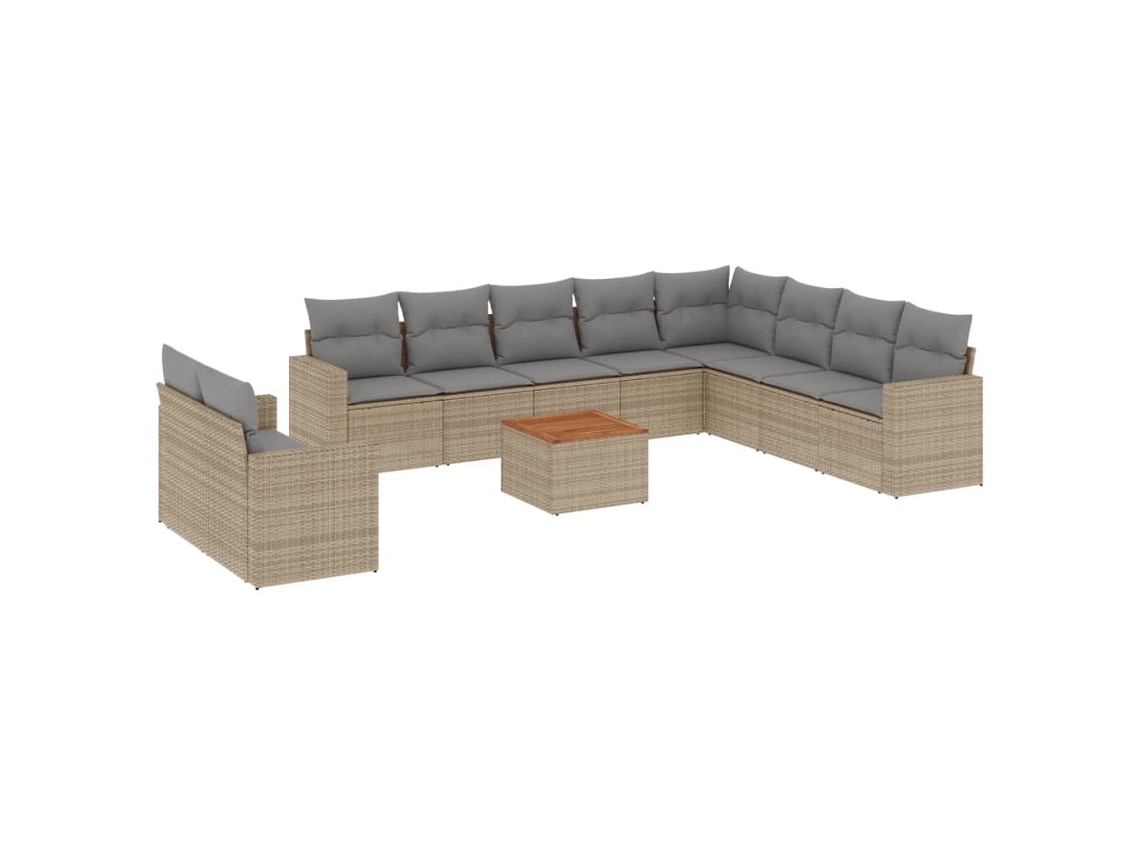 Conjunto de 11 Sofás de Jardim com Almofadões Vime Pe Bege MAISON EXCLUSIVE