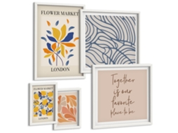 Quadros Decorativos Para Parede Férias Com Palmeiras E Frutos Moldura Branca Quadros Para O Escritório Espelharte (conjunto De 5 Imagens)