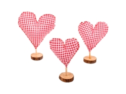 Conjunto de 3 Ornamentos Decorativos de Coração Xadrez Vermelho e Branco LAXISCREED