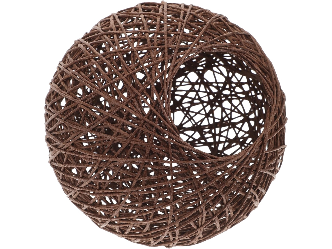 Abajur De Mesa Redondo Em Rattan, 15 Cm, Cor Marrom Escuro, Projetado Para Criar Um Ambiente Aconchegante.