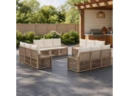 Vidaxl Conjunto De Sofá De Jardim 12 Unid. Bege Vime Pe