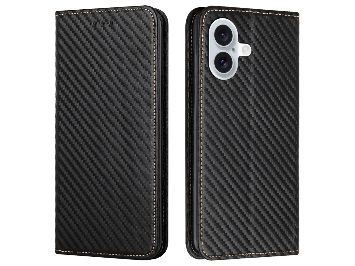 Capa Em Couro Pu Magnético Com Suporte Para Apple Iphone 16 Plus - Preto