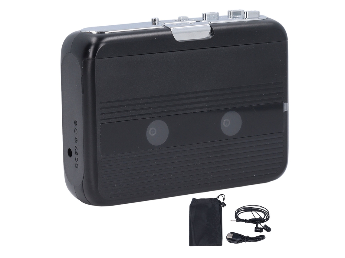 Reprodutor de fitas cassete Bluetooth portátil compacto com inversão automática e jack 3.5mm | S/MARCA