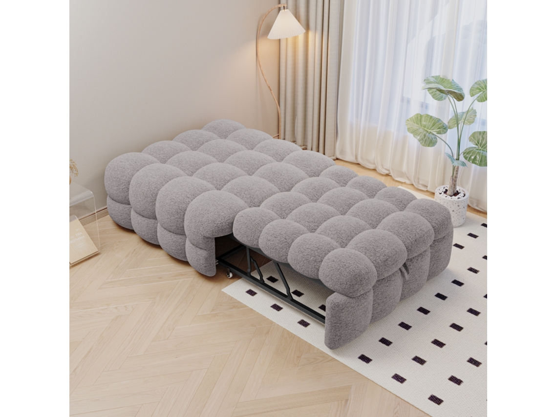 Sofá-cama 2em1 Pelúcia Cinza Extensível Solteiro Multifuncional