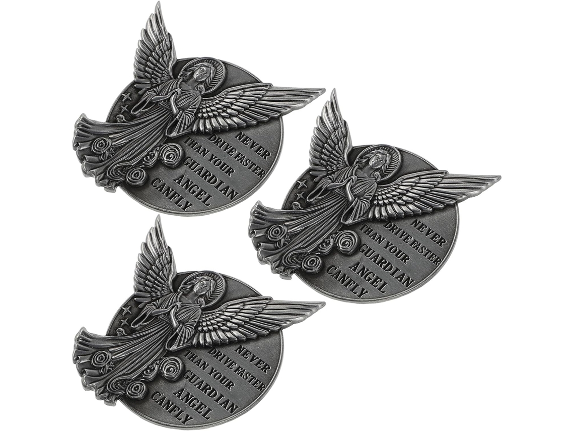 Conjunto de 3 Clipes Decorativos Anjo da Guarda para Quebra-sol, Acessório de Carro em Metal