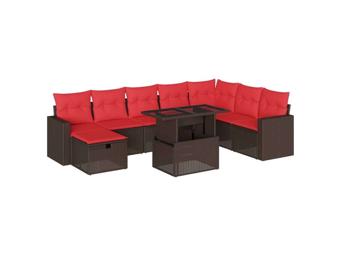 Conjunto de Sofá de Jardim com 9 Peças e Almofadas em Rattan Sintético Marrom MAISON EXCLUSIVE