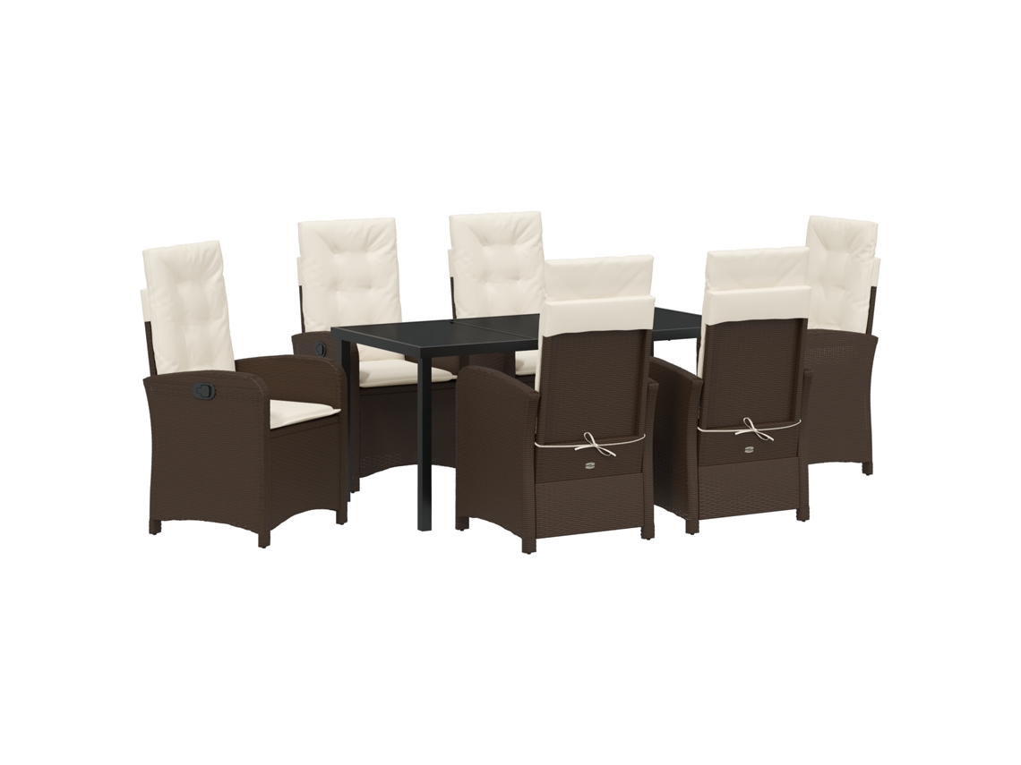 Conjunto 7 De Jantar De Jardim Com Vidaxl E Travesseiros Marrom Rattan Polietileno