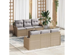 Vidaxl Conjunto De Sofá De Jardim Com Almofada 7 Pcs Bege E Cinza