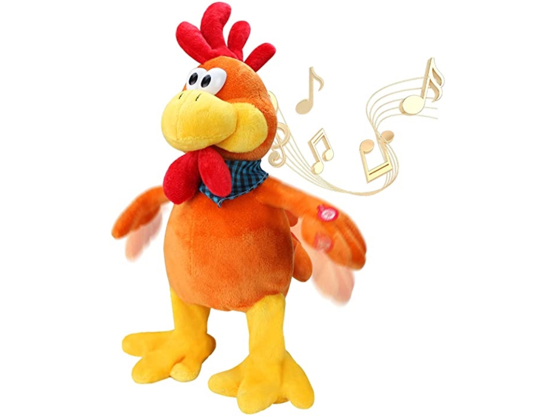 2026 Brinquedo Musical de Frango Que Canta e Move a Cauda Galo Interativo de Pelúcia Elétrico 15 Polegadas