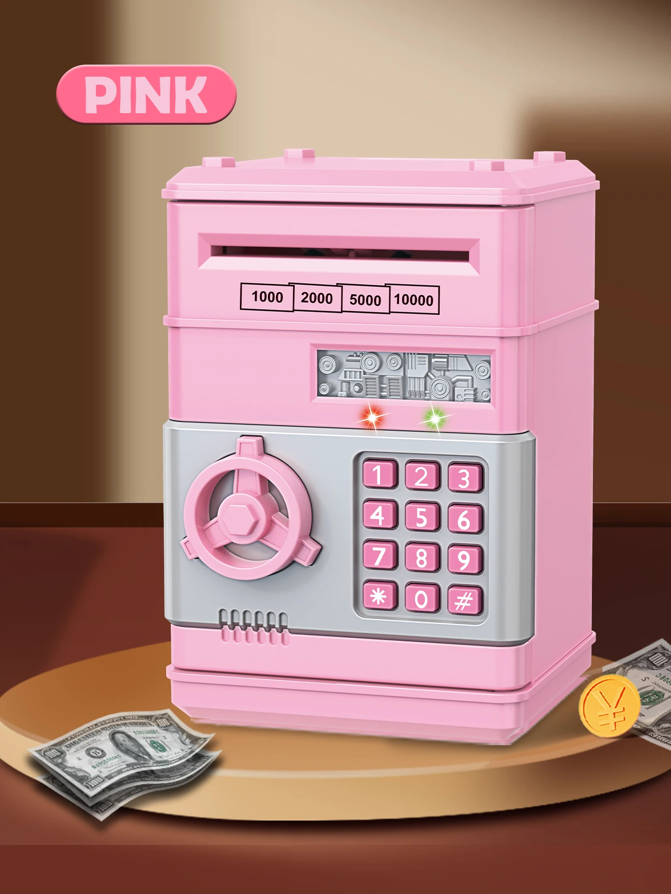 (rosa) Cofrinho Eletrônico Multifuncional, Porta-moedas, Com Rolo Automático De Notas, Presente Para Crianças
