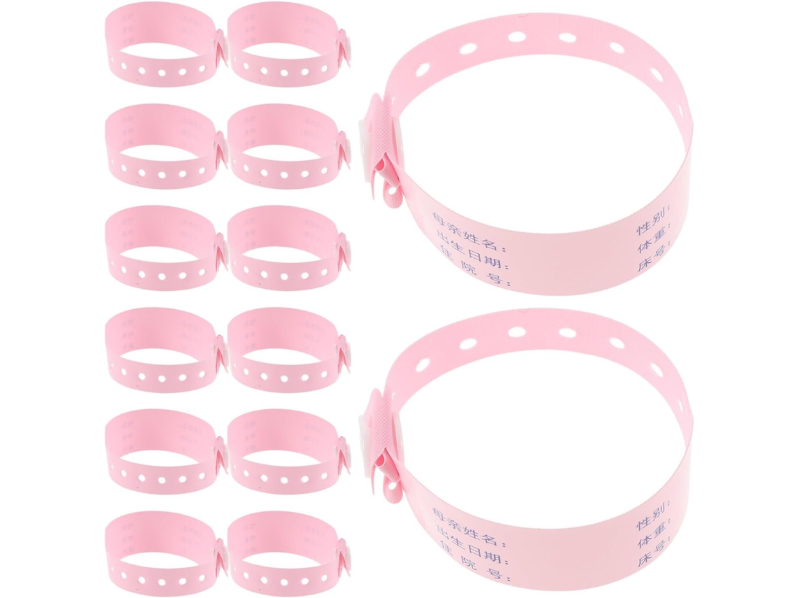Pacote com 100 pulseiras de identificação médica para recém-nascidos, pulseira ajustável em PVC rosa para uso hospitalar.