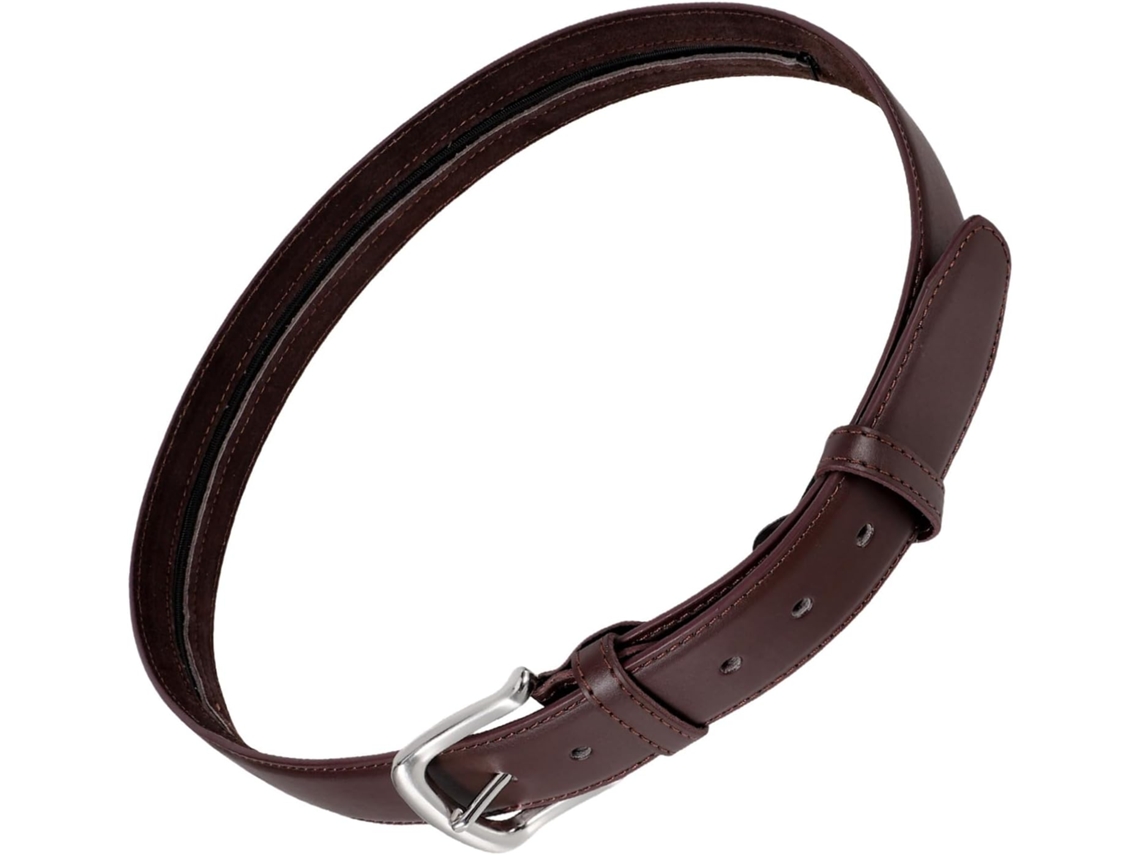 Cinto Masculino Marrom Em Pu Com Bolso Oculto, Cinto De Viagem Ajustável E Antifurto Invisível.