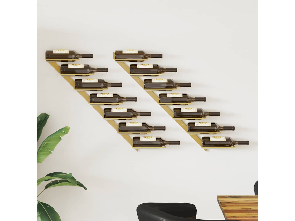 Vidaxl Garrafeira De Parede Para 7 Garrafas Metal Dourado