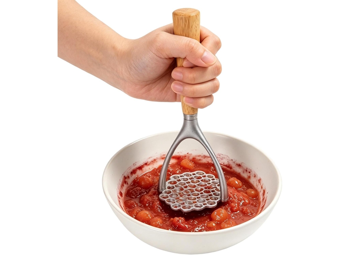 Amassador De Batatas - 23 Cm, Utensílio Cozinha Com Cabo Madeira,
