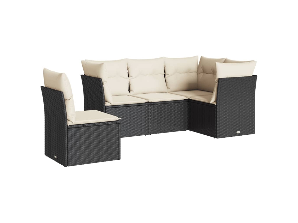 Conjunto 5 sofás de jardim com almofadões VIDAXL vime PE preto
