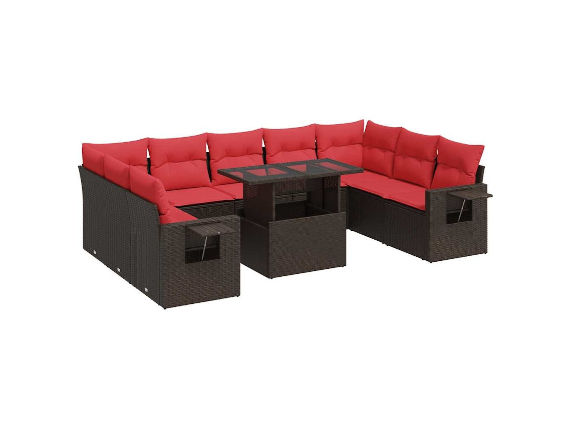 Conjunto de 10 Sofás Jardim com Almofadões Vime Pe/acácia Castanho MAISON EXCLUSIVE