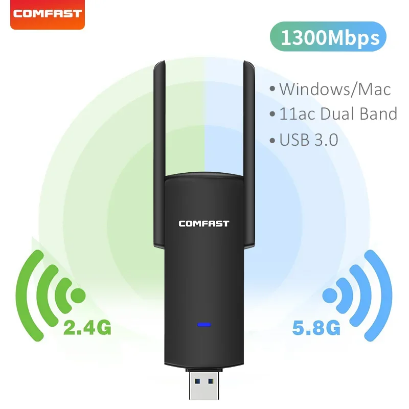 Adaptador De Rede Sem Fio Usb (300 Mbps) Com Antena De Banda Dupla E Bluetooth, Sem Necessidade De Drivers.