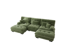 Sofá Modular U Grande em Chenille Verde com Puff, Sofá cama Conversível ORBITRA COMMERCE