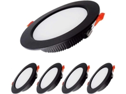 Omni 5 Peças de Lâmpadas Led Embutidas Preto Plano 5w 500lm Ip44 Branco Natural 4000k Ac220 240v Corte 70 80mm Classe Energética a