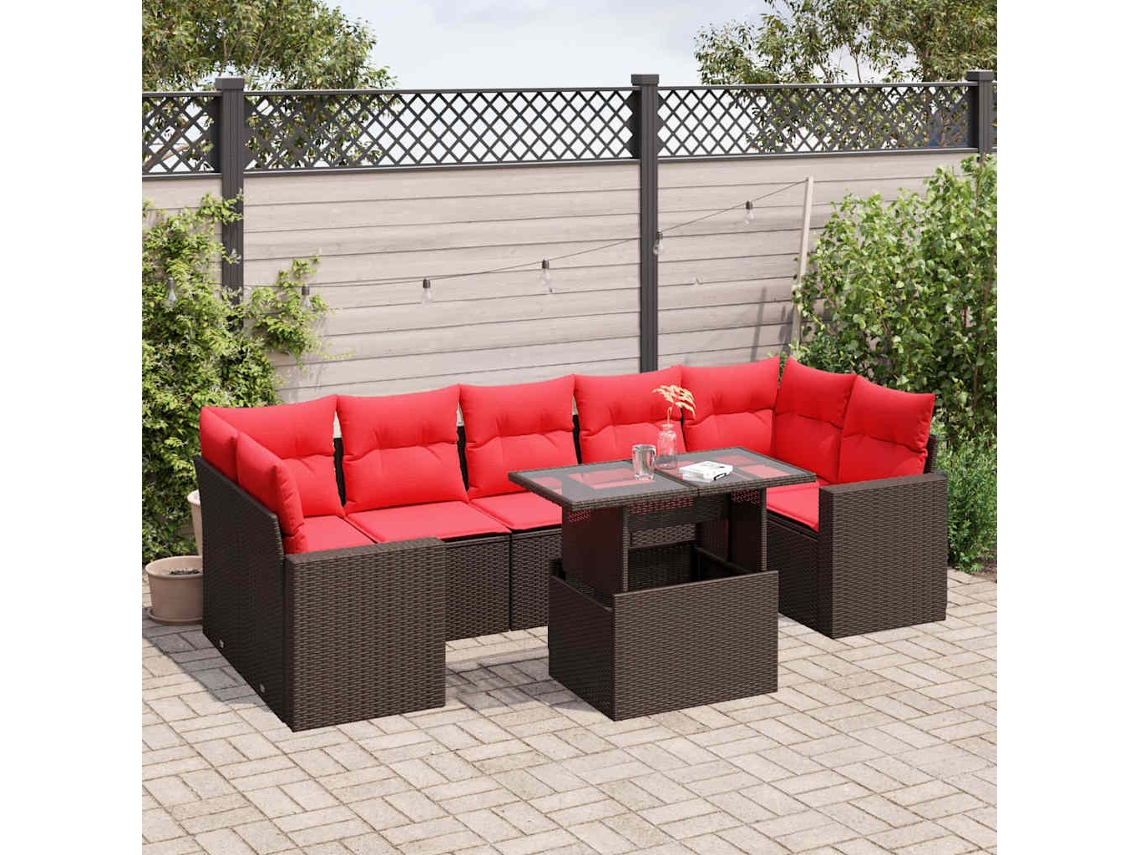 Vidaxl Conjunto De Sofá De Jardim Com 8 Peças E Almofadas Em Rattan Sintético Marrom