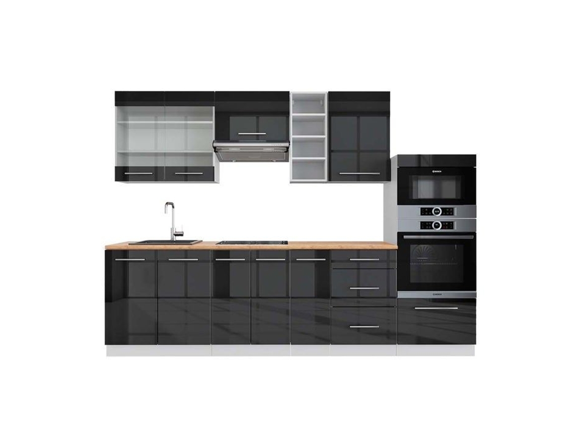 Cozinha Fame-Line, 280 cm, Carvalho PT, Antracite brilhante/branco, VICCO